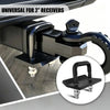 A close-up view of a black heavy duty anti-rattle hitch tightener clamp designed for 2-inch receivers.