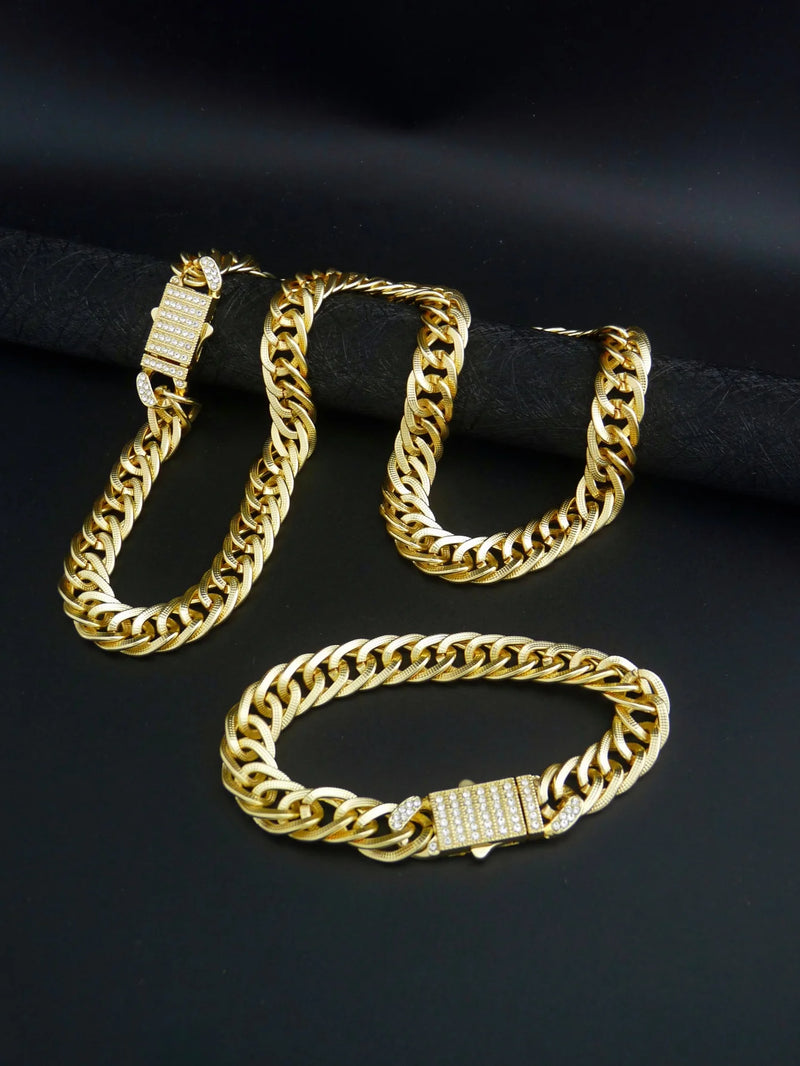 Gold-Plated Cuban Chain Jewelry Set
