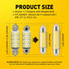 Diagram showing the size comparison of an LED bulb to a halogen bulb, with dimensions provided.