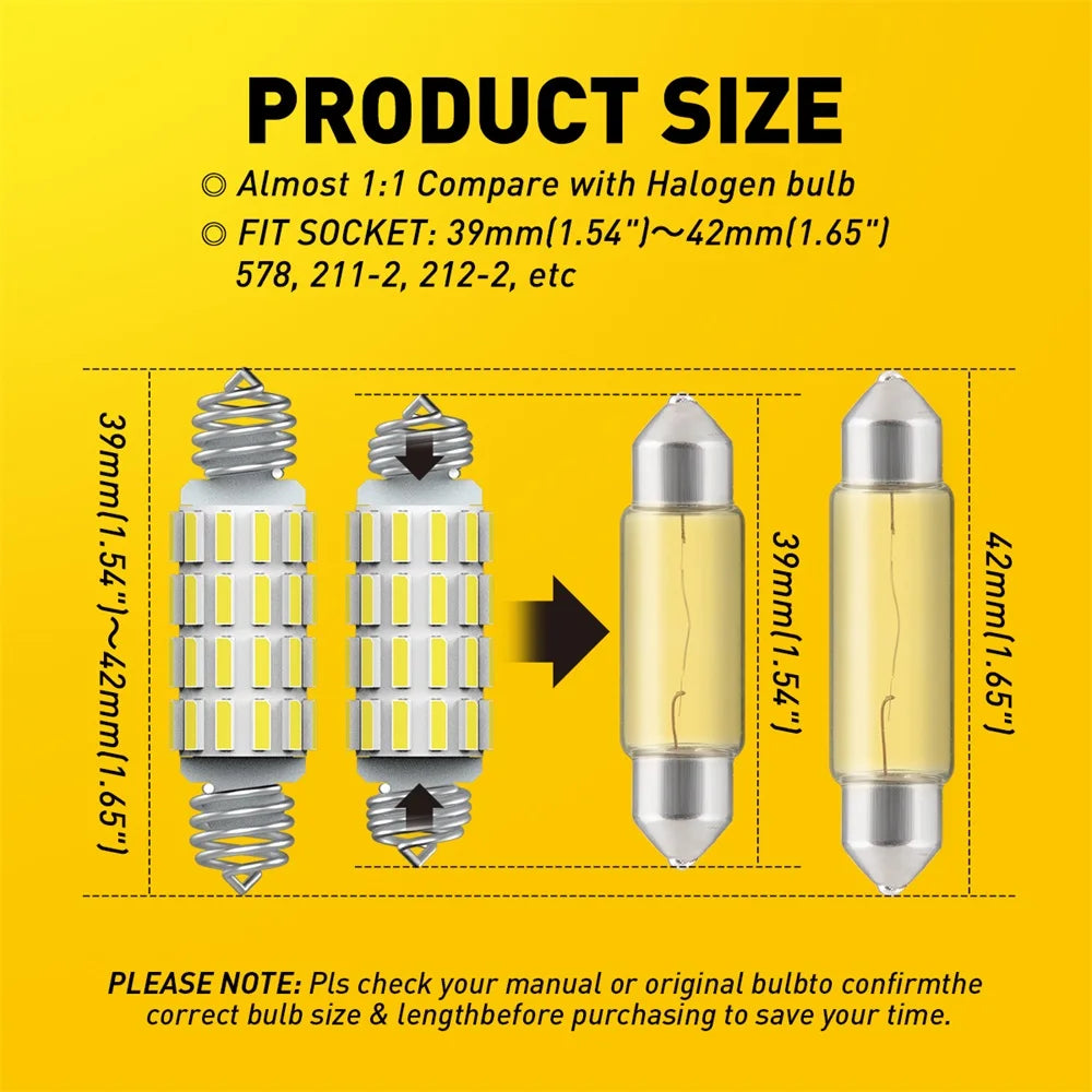 Diagram showing the size comparison of an LED bulb to a halogen bulb, with dimensions provided.