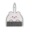A white cartoon broom and dustpan set with a cute animal face design.