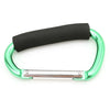 Heavy-duty aluminum stroller hooks featuring a black comfort grip and silver mounting plate.