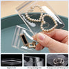 Clear self-sealing jewelry storage bags showing a pearl necklace and a gold charm inside