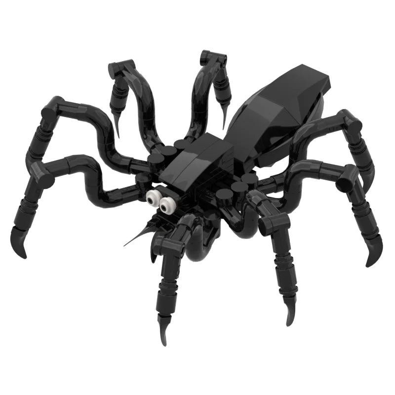 A black spider building block kit for Halloween featuring multiple legs and a body.