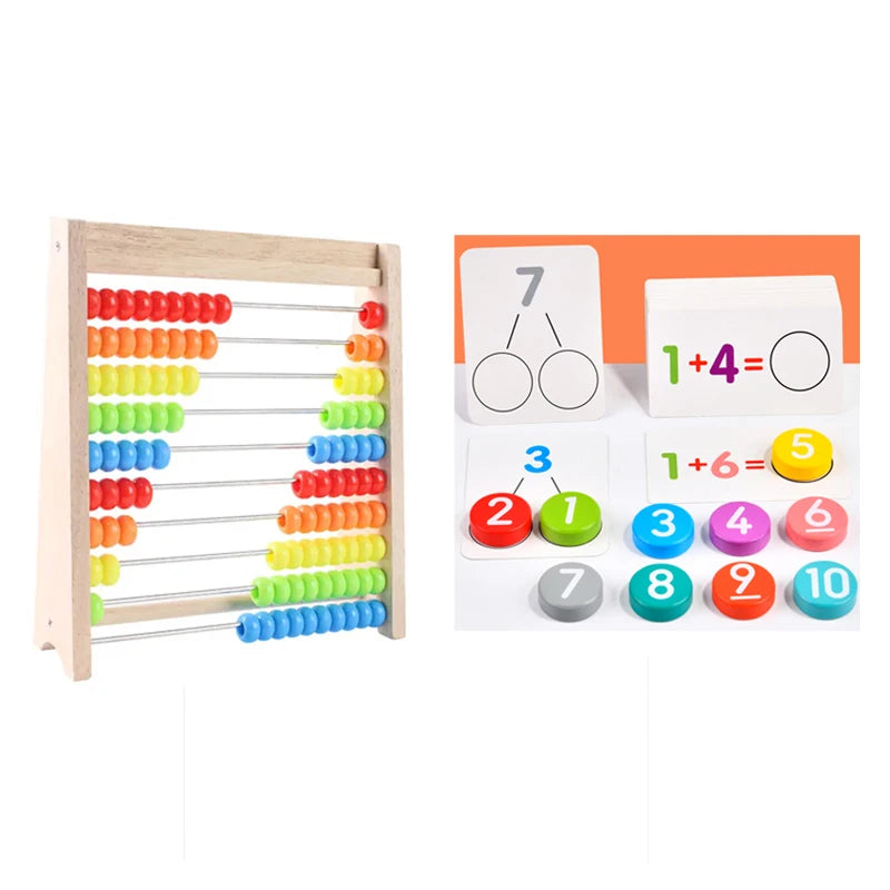 Wooden rainbow counting abacus with colored beads and number cards for children's education