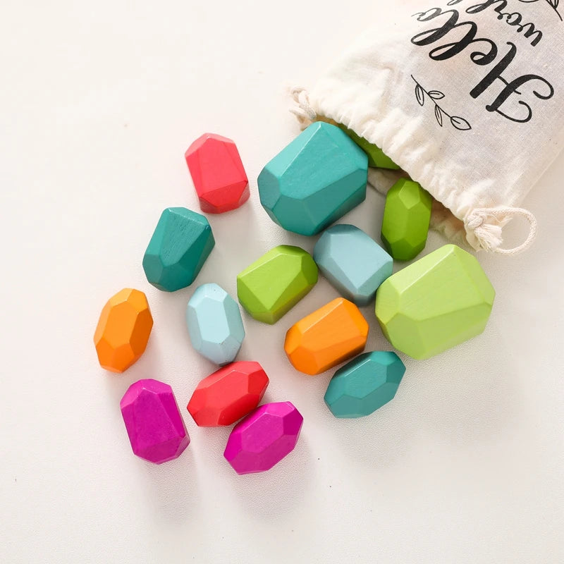 Wooden Rainbow Stacking Stones – Montessori Balancing Blocks for Kids