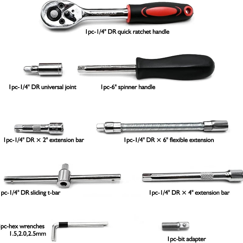 46-Piece Socket and Ratchet Wrench Set for Home and Auto Repairs