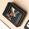 Alphabet Flower Double-Zip Card Wallet with Secure Clasp
