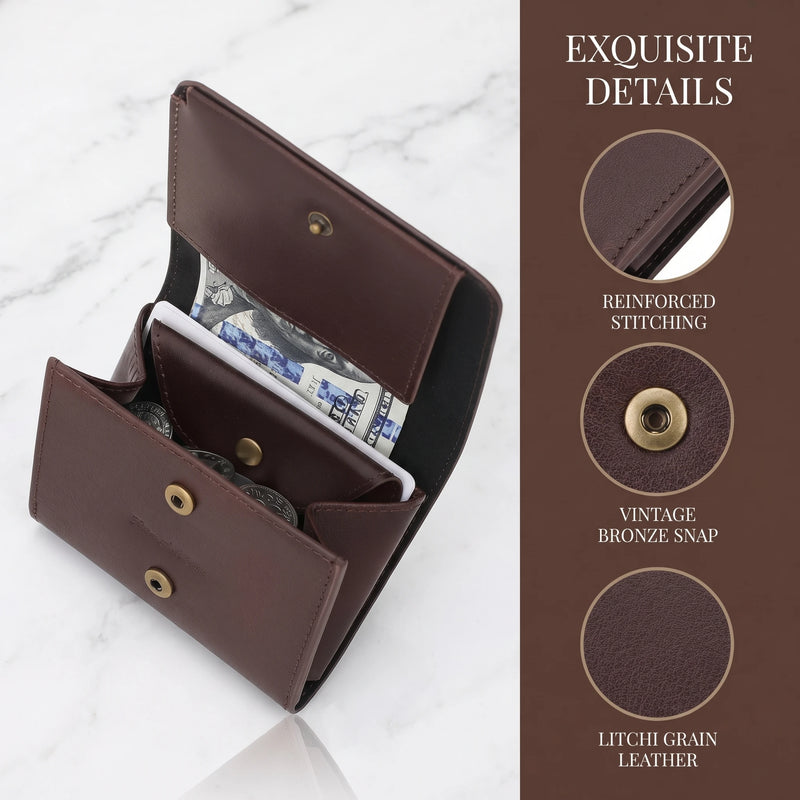 Slim Genuine Leather Bifold Wallet with Coin Pocket