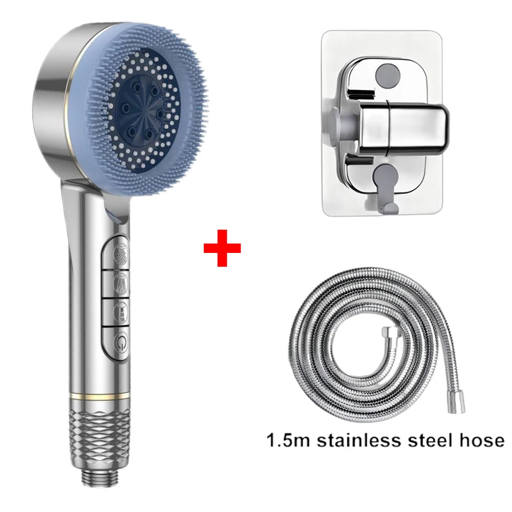 A handheld shower head assembly including a shower head, mounting bracket, and a 1.5m stainless steel hose.