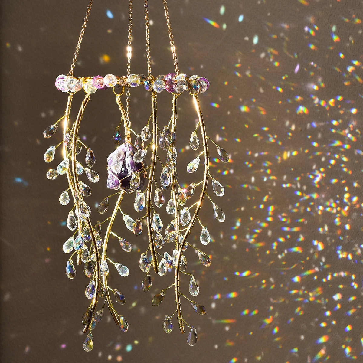 Crystal Willow Suncatcher Wind Chime in Natural Stone Finish