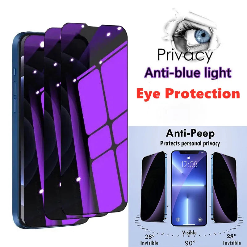 Privacy anti-blue light eye protection tempered glass screen protector for iPhone