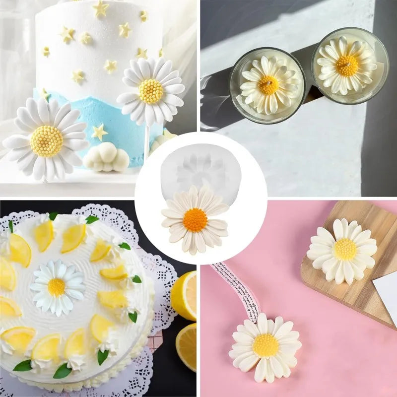 A collection of white daisy silicone molds for crafting flowers and decorations.
