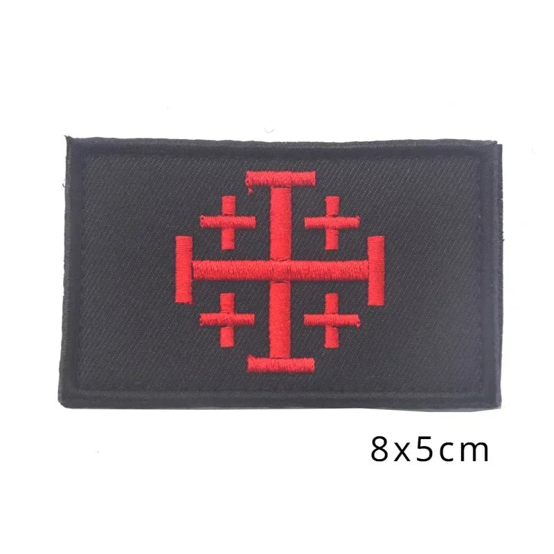 Embroidered Crusader Cross Tactical Patch with Hook and Loop Backing