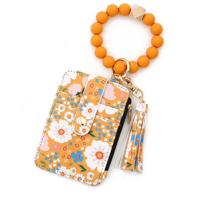 Boho Beaded Tassel Keychain with Floral Accent