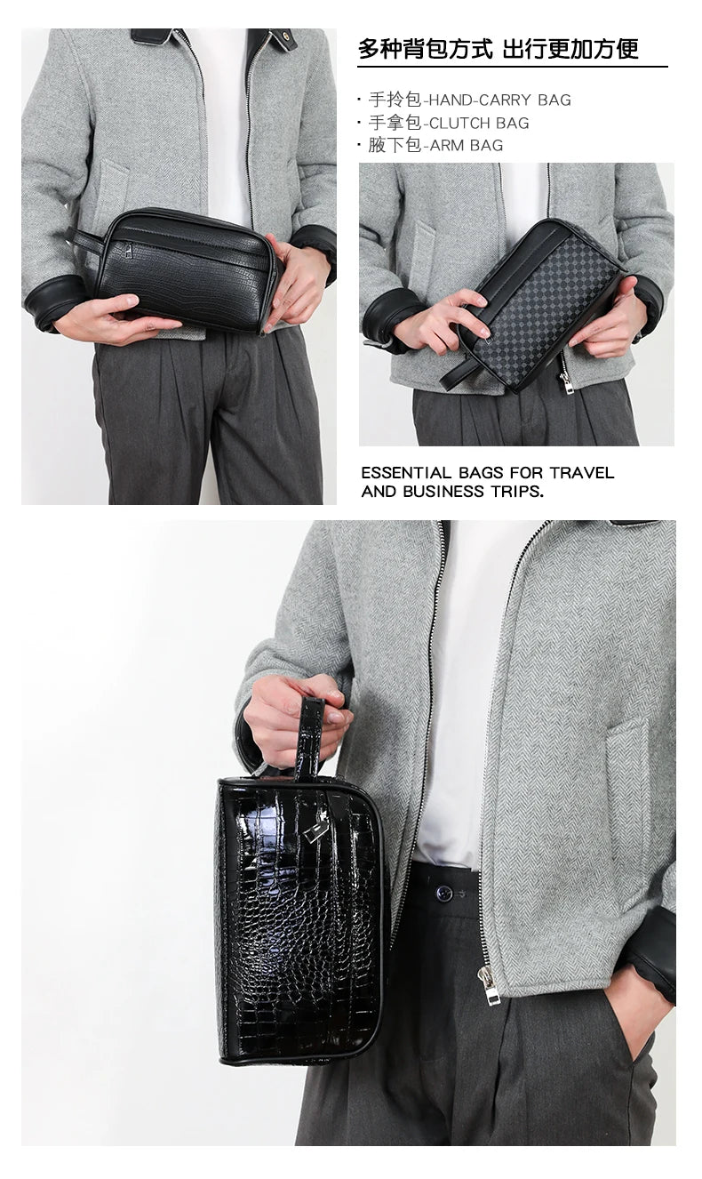 Vintage Leather Men's Clutch Bag with Detachable Waist Strap