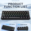 A black compact 60% wired mechanical gaming keyboard with an OME height keycap and a 61 key mini layout.