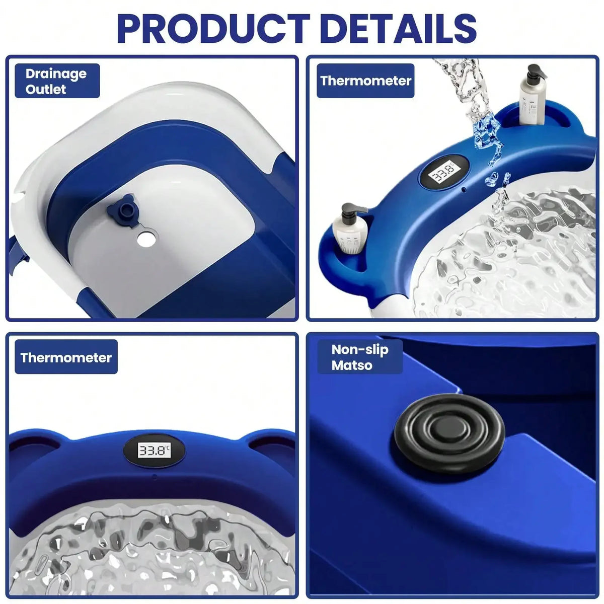Collapsible Baby Bathtub with Thermometer and Floating Cushion