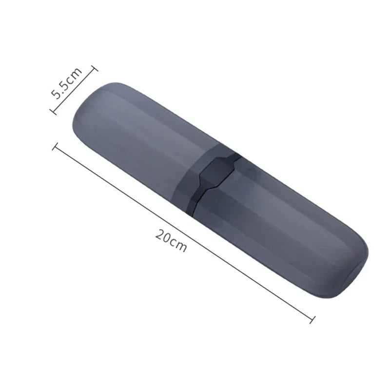 A gray dust-proof toothbrush travel case with a ventilated cover shown in a side view.