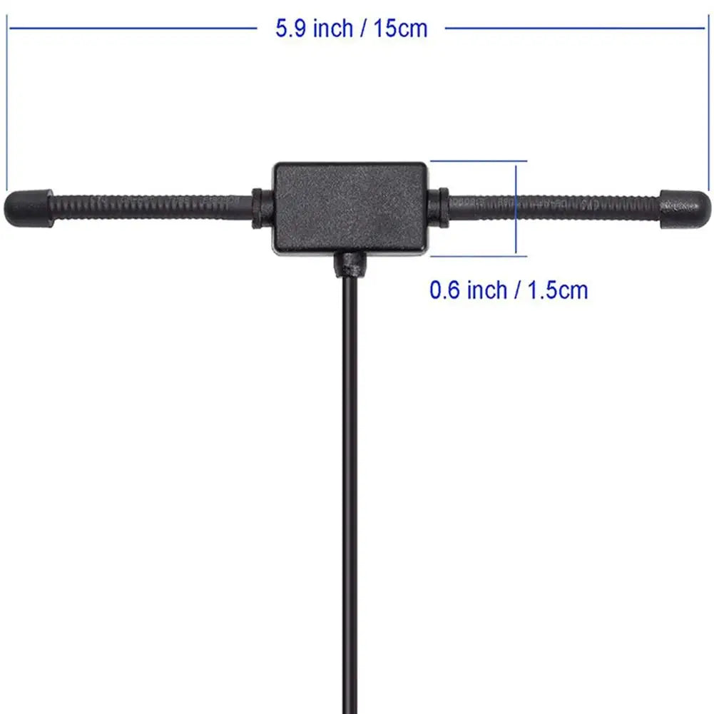 Black universal car windshield AM/FM radio antenna signal booster with adjustable length.