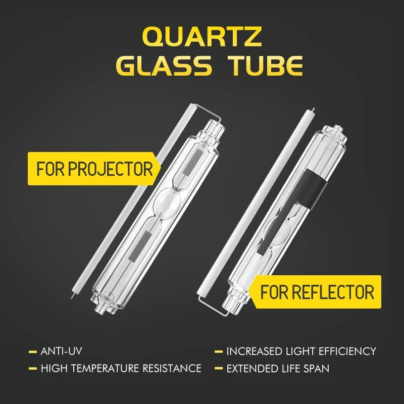 Quartz glass tubes for projector and reflector light bulbs with anti-UV protection