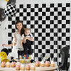 Black & White Checkered Foil Fringe Curtains for Racing Party Decor