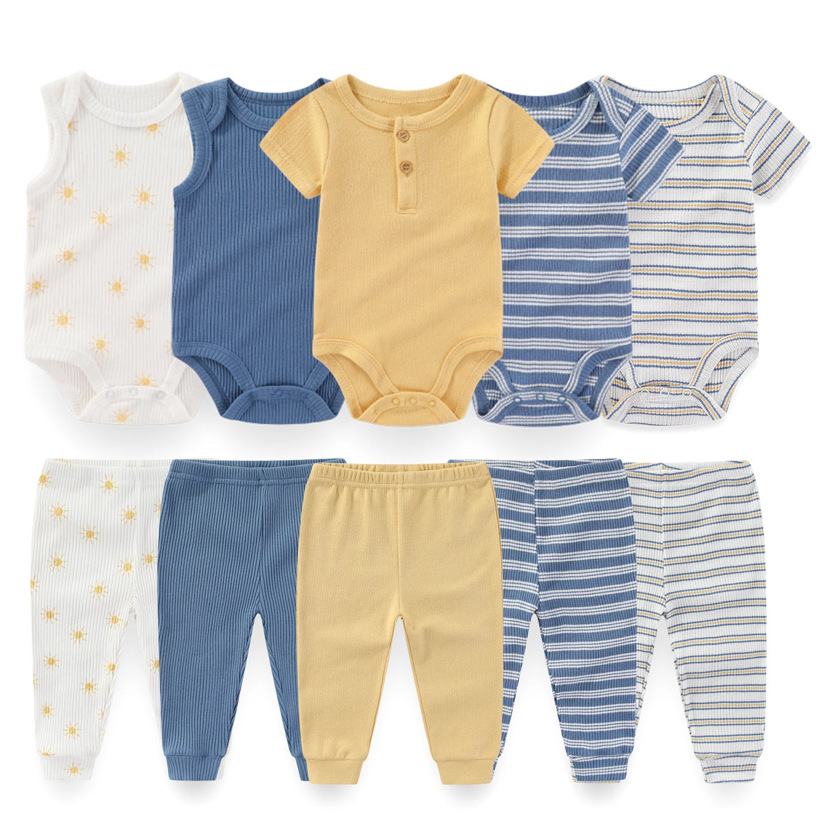 Baby Cotton Bodysuit and Pants Outfit Set (4-Piece)