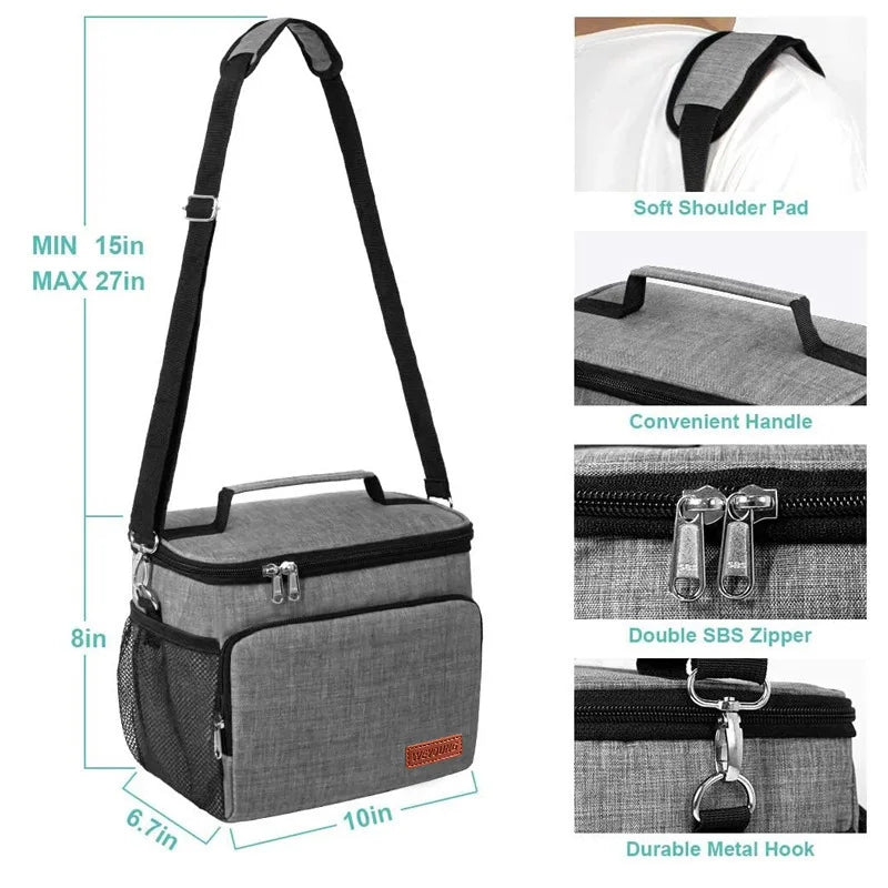 Insulated Thermal Shoulder Lunch Bag with Waterproof Lining