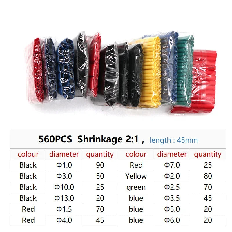 A multipack of heat shrink tubing in various colors and diameters is displayed on a white background.