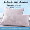 A pair of white cooling ice bean pillowcases shown next to size specifications.