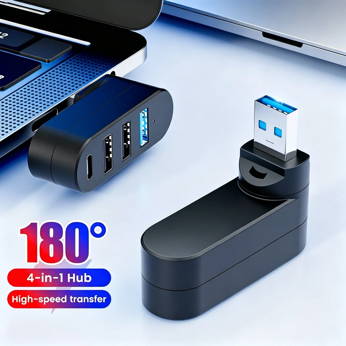 180° Rotating USB-C & USB-A Hub with 3-Port Expansion