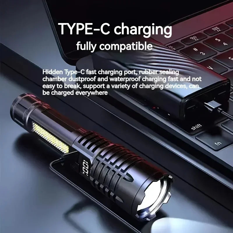 Rechargeable LED Flashlight with LCD Display and Zoom