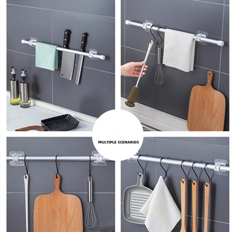 Self-Adhesive Curtain Rod Holders - No-Drilling Clamp Hooks