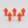 A set of five orange replacement drivers for a battling top, packaged together.