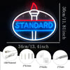 A round neon sign featuring the word STANDARD on a truck theme with USB power and includes screws, hooks, and a chain.