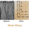 Before and after comparison showing self-adhesive cable clips for organized cord management