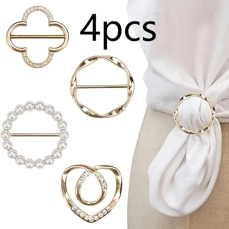 Elegant Scarf Buckle Set - 4 Piece Metal Fashion Clips