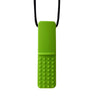 A bright lime green silicone sensory chew necklace pendant with a textured surface.