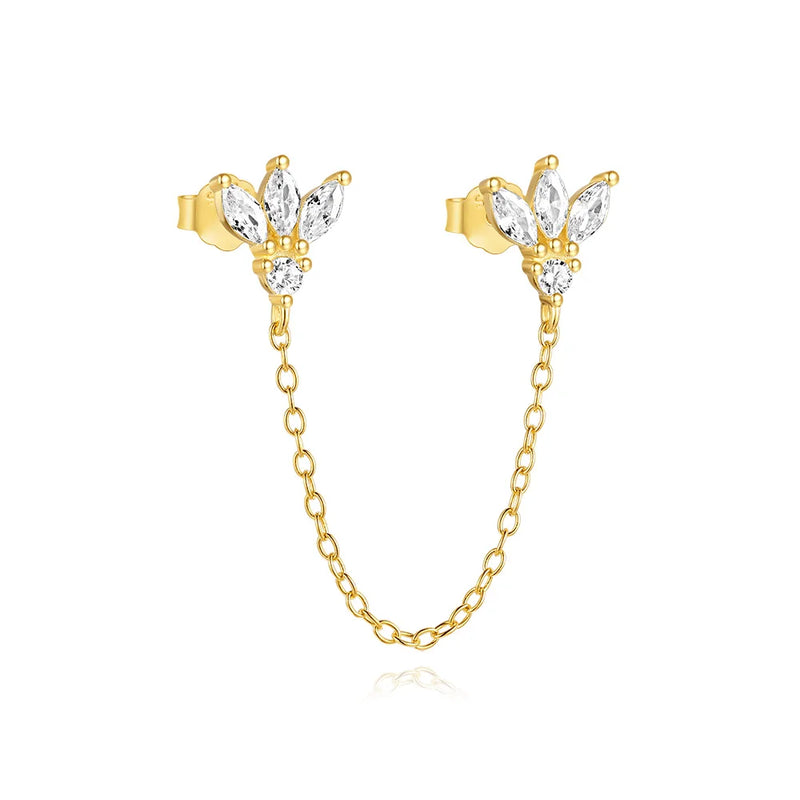 Aretes de Plata de Ley 925 con CZ y Borla de Cadena