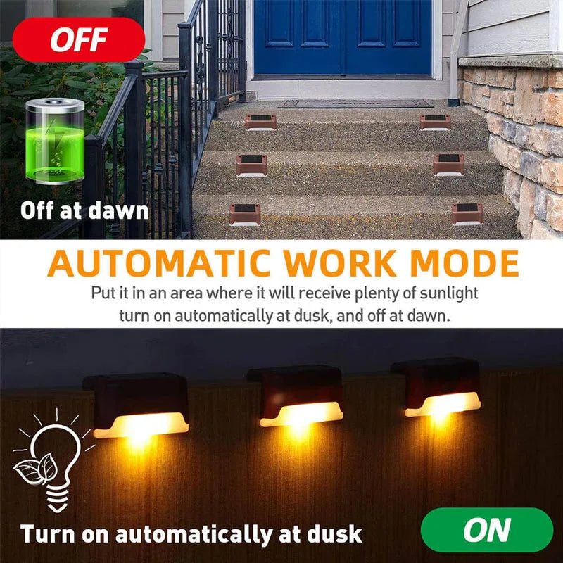 Automatic work mode solar deck lights turn on automatically at dusk and off at dawn.