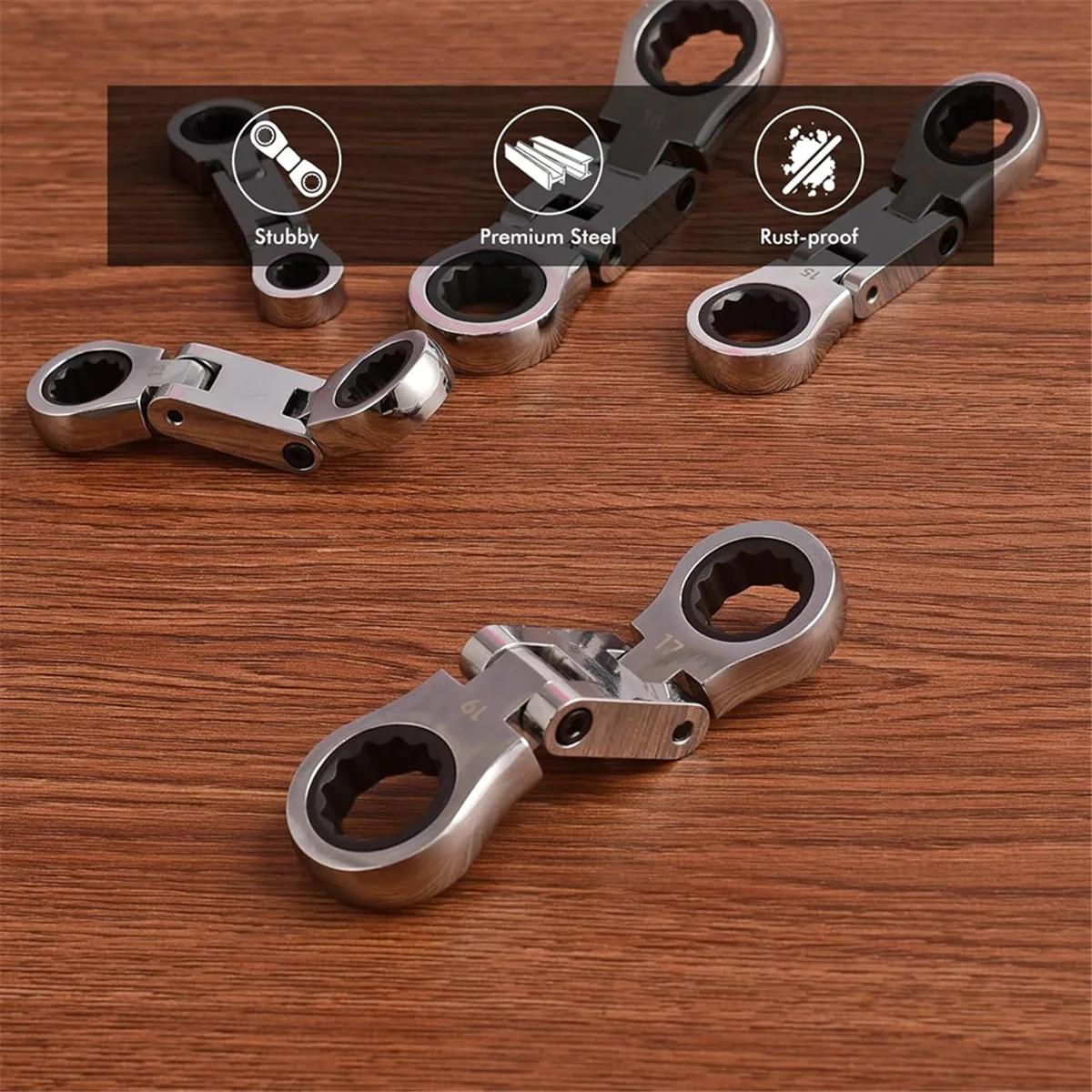 Stubby Ratcheting Wrench Set with Flex Heads (5-Piece Metric)