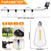 A set of 10 E12 bulbs on a string light with solar panels and remote control for outdoor lighting