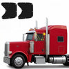 A red truck features a black sunshade with suction cups installed on the side window.
