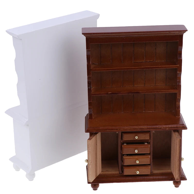 1/12 Scale Dollhouse Wooden Bookcase Cabinet with Drawers