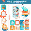A set of colorful folding sensory activity cubes and a hanging board for toddlers to develop fine motor skills