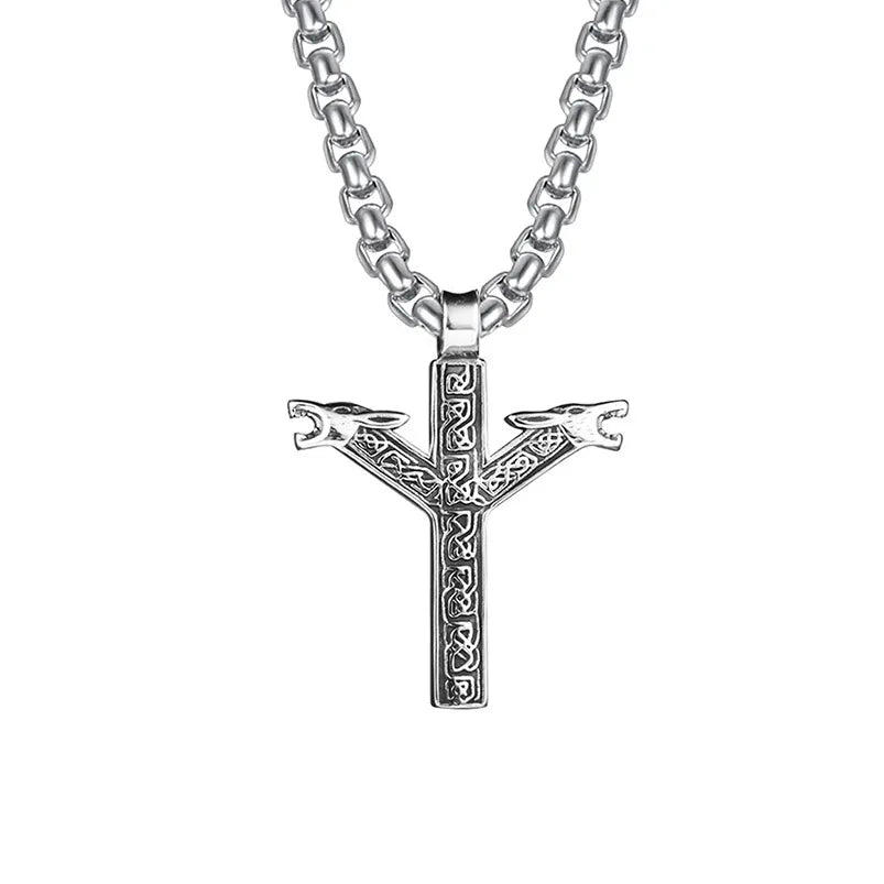 Silver classic cross pendant necklace with a chain.