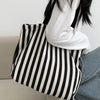 Striped Canvas Shoulder Tote Bag