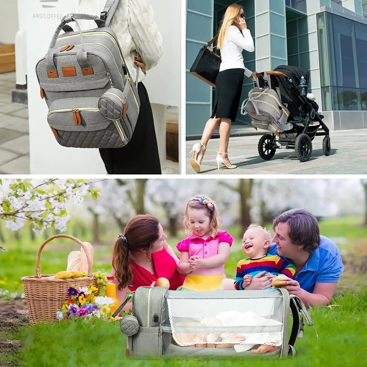 3-in-1 Diaper Bag Backpack with Foldable Changing Mat
