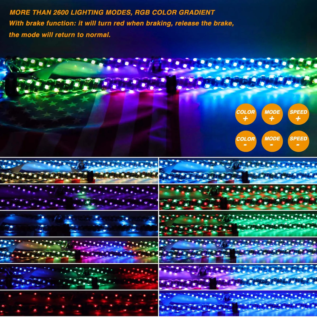 RGB LED Whip Light with Quick Release Base for Offroad Vehicles