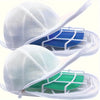 White and light green mesh baseball caps are shown with adjustable hat racks for washing or storage.